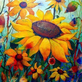 Joy Cox : "Sunflowers" 30cm x 30cm